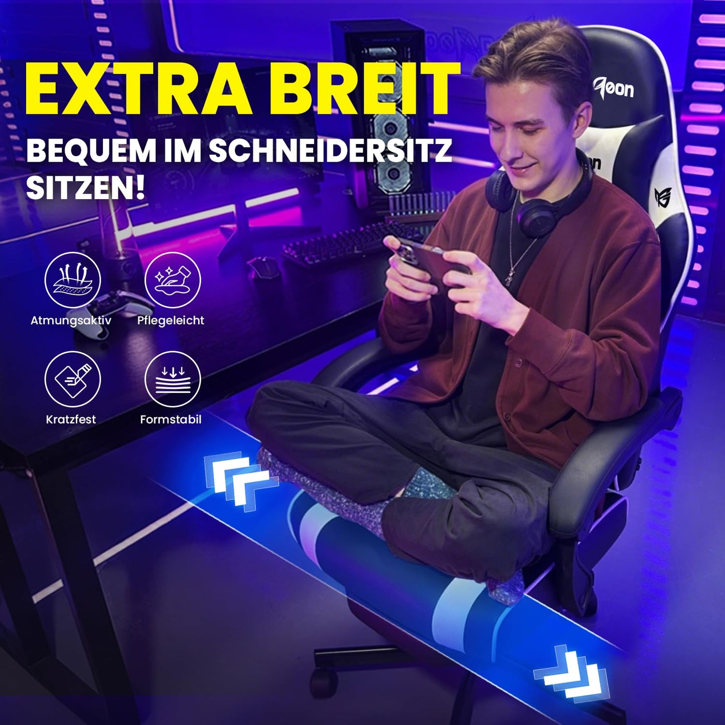 Silla Gaming Ergonómica – Reposapiés, Ajustable, 150 kg