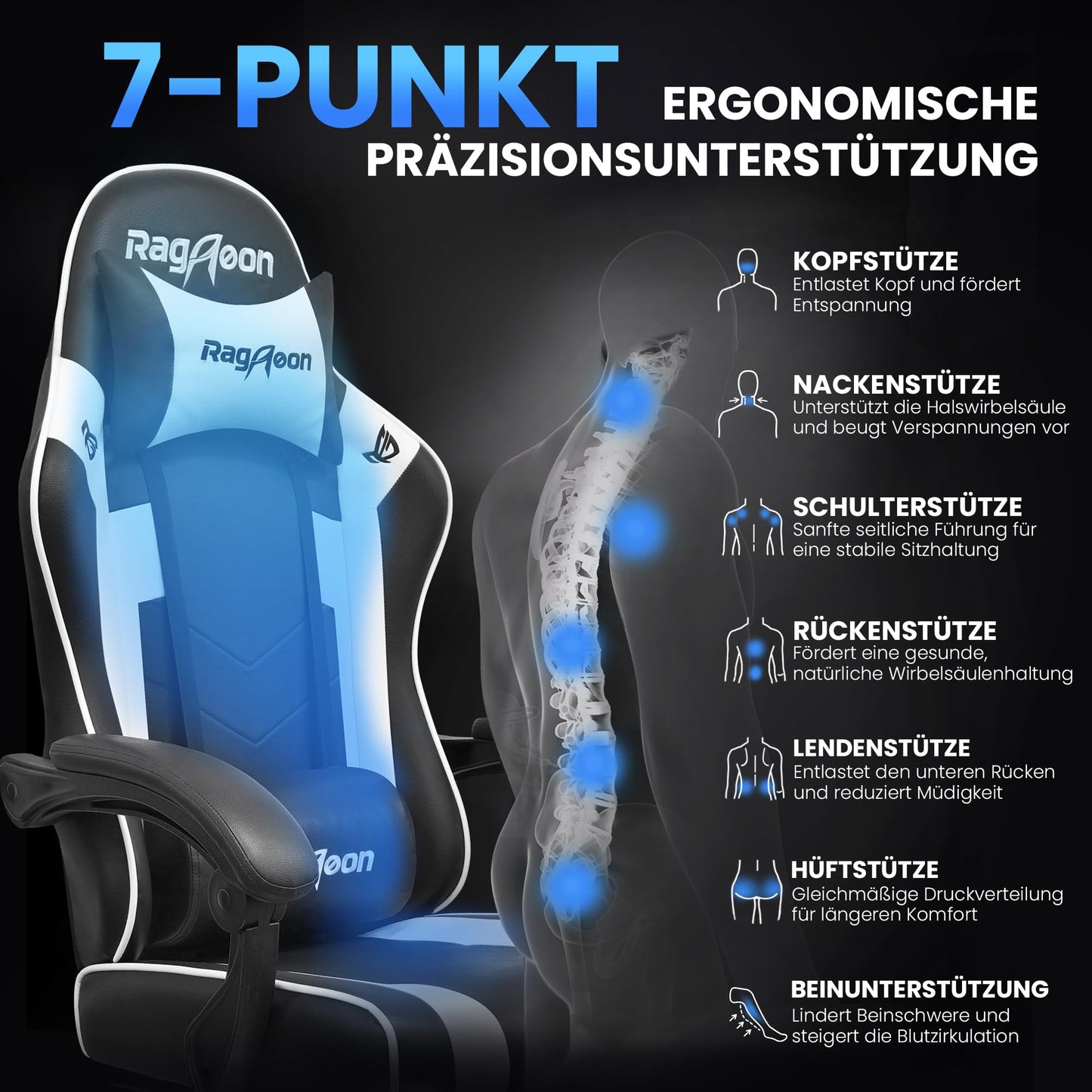 Silla Gaming Ergonómica – Reposapiés, Ajustable, 150 kg